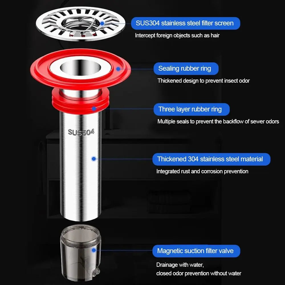 Stainless Steel Floor Drain Core Anti Odor Easy Install Removable Seal Stopper Odor Control Insect Proof Sewer Strainer Plug Oasis Select