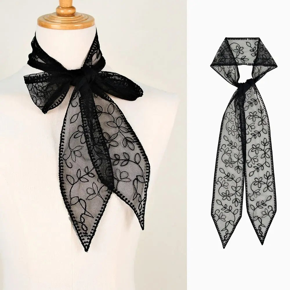 Ins Elegant Thin Women Narrow Long Scarf Korean Version Embroidered Flower Ribbon Waistband 140cm Y2k Female Headscarf Summer Oasis Select