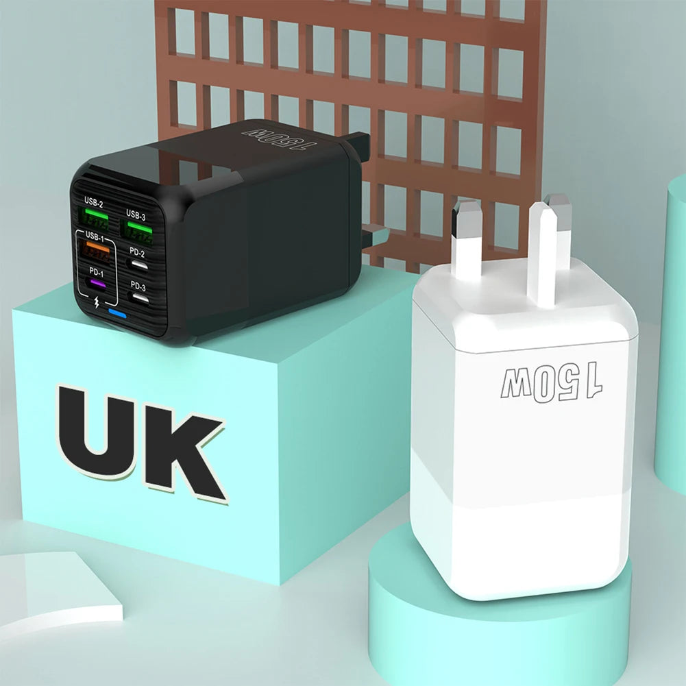 150W 6-in-1 Fast Charger | 3 USB + 3 USB-C PD Ports