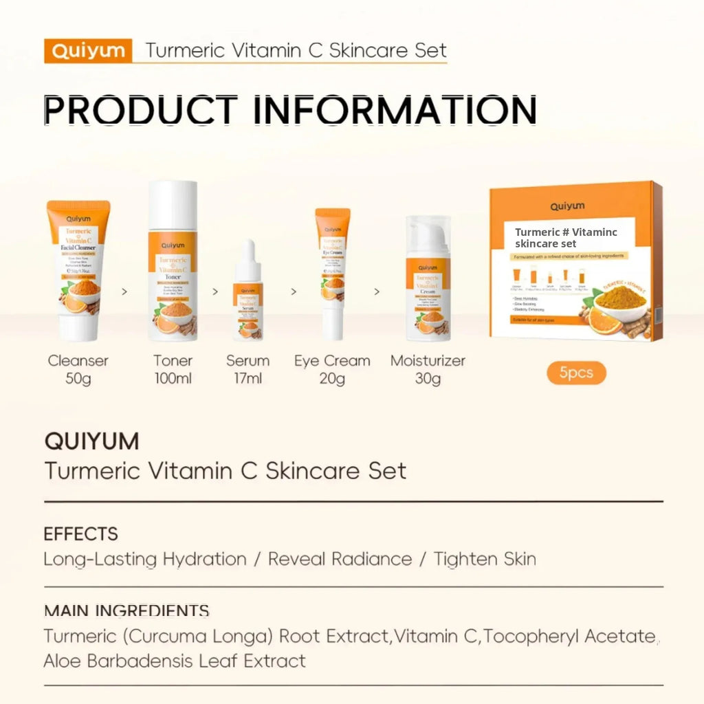 Vitamin C Turmeric Facial Kit Hydrating Tightening 5pcs Set Face Wash Toner Essence Eye Treatment Moisturizer Skincare Oasis Select