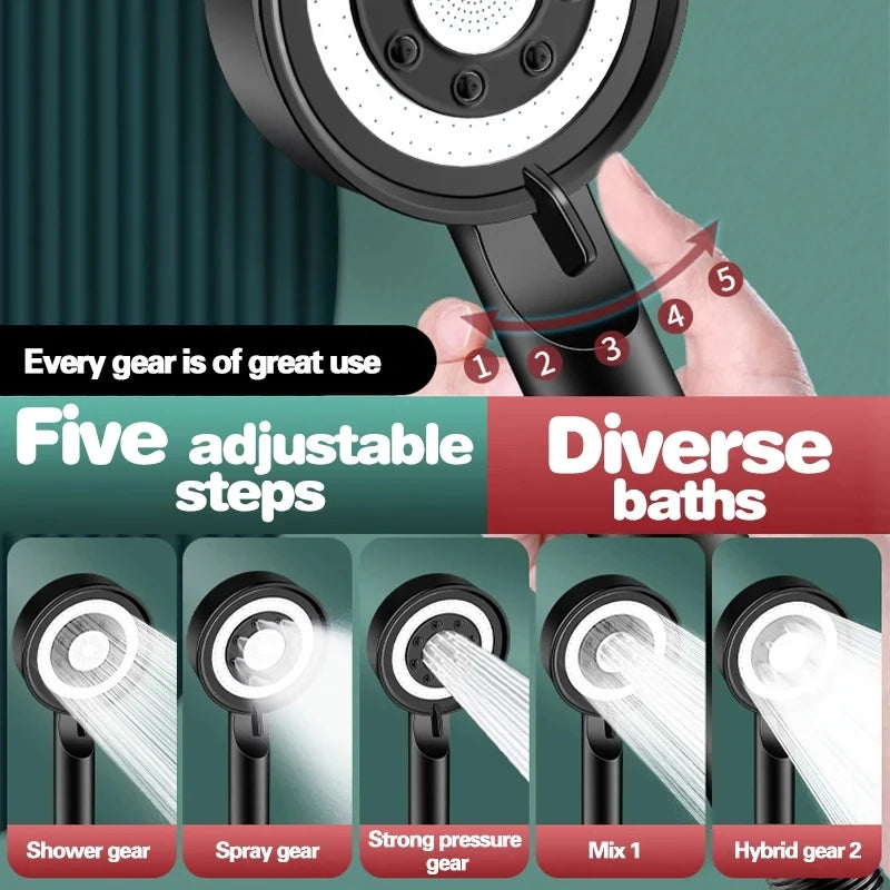 New 5 Modes Shower Head Adjustable High Pressure Water Saving Water Massage Shower Head Hook Hose Set Bathroom Accessories Oasis Select