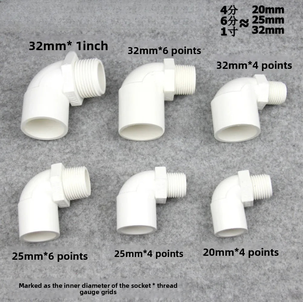 20 25 32mm To 1/2" 3/4" 1" White PVC Connector 90 Degrees Equal Reducer Coupling Male Thread Elbow Joint Garden Irrigation Oasis Select