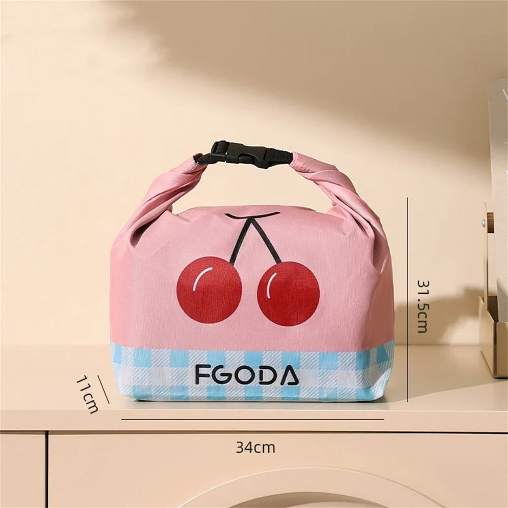 Pink Cherry Cat Insulated Lunch Box Bag Outdoor Waterproof Dinner Picnic Food Storage Bag Bento Box Thermal Bags Portabl Handbag Oasis Select Cherry