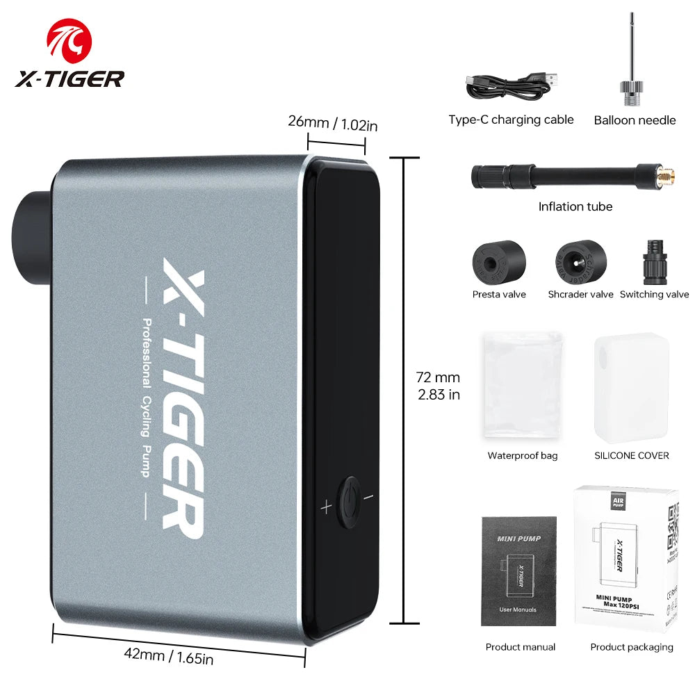 X-TIGER Mini Electric Air Pump Portable 120PSI Rechargeable Bicycle Air Pump for Bicycle Motorcycle Bicycle Pump Oasis Select X-DDDQT-0501
