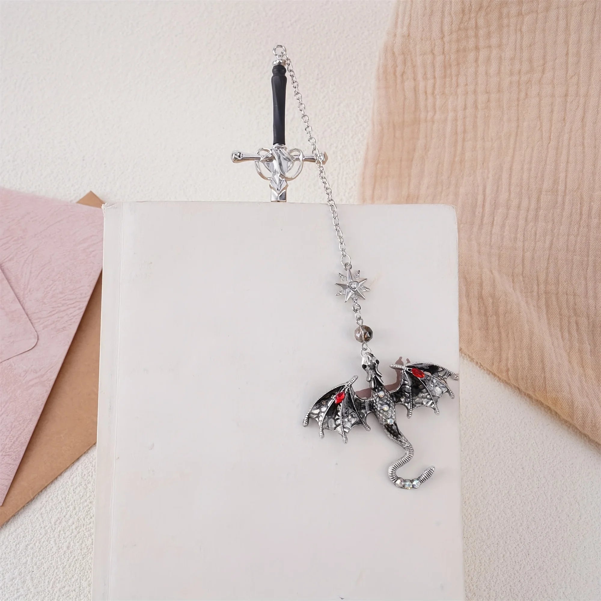 1pc Alloy Sword Dragon Bookmark, Birthday Gift for Book Lovers and Readers, Fantasy Bookworm Silver Gold Gold Pendant Oasis Select