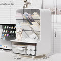 Desktop Storage Box with Acrylic Feel Student Makeup Storage Rack Drawer Style Miscellaneous Items Slanted Insertion Pen Holder Oasis Select White