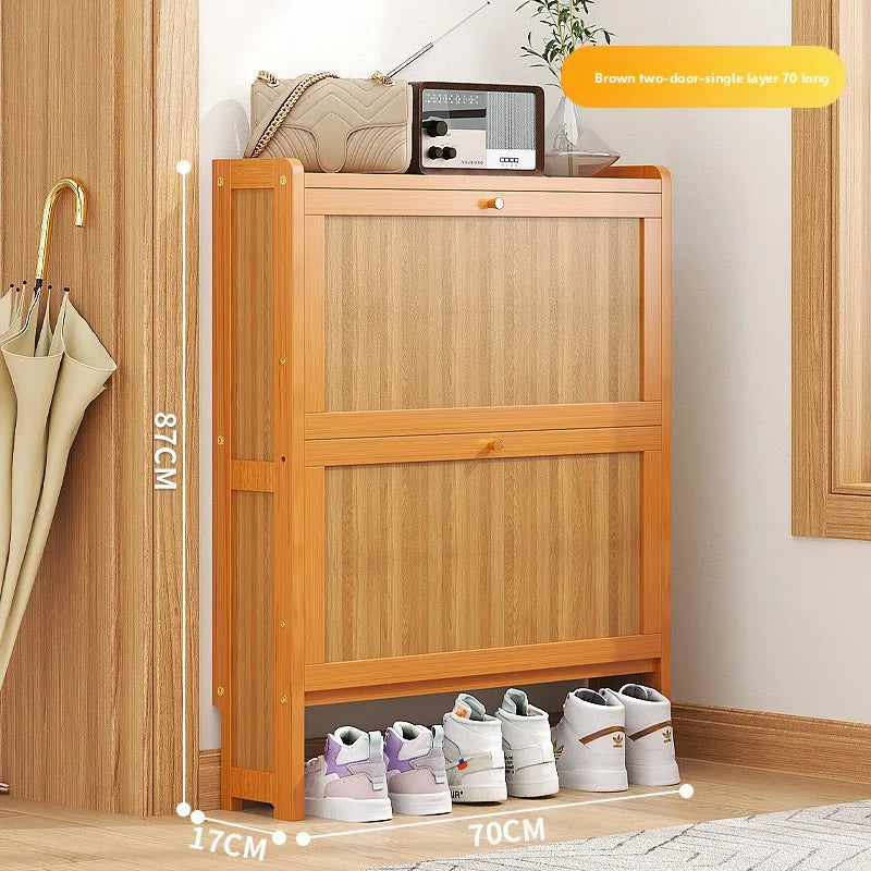 Ultra-thin shoe cabinet 17cm household door economical simple modern storage cabinet narrow large capacity tipping bucket Oasis Select Brown single 2-70