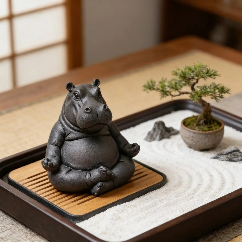 Creative Yoga Hippo Statue Handcrafted Resin Meditation Hippopotamus Figurine Cute Art Sculpture For Home Living Room Bedroom Oasis Select