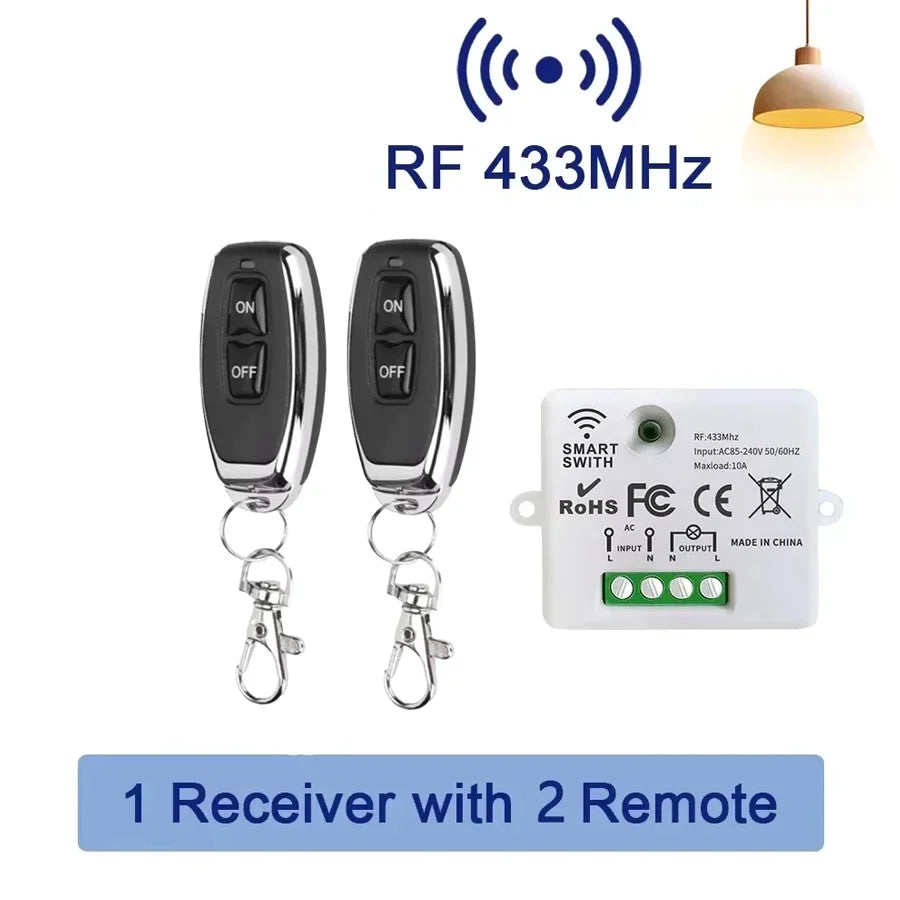 RF433MHz Wireless Remote Control Light Switch 10A Relay Wireless Light Switch Oasis Select 2Remote 1Receiver