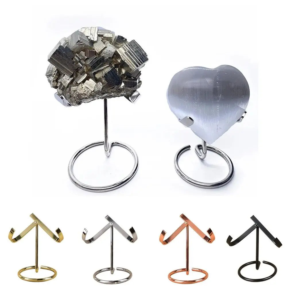 Metal Base Love Chip Bracket Simple Style Silver/Golden/Black Crystal Heart Display Base Decorative Sphere Stone Support Desktop Oasis Select Rose Gold-S