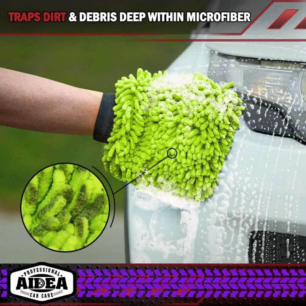 Car Cleaning Microfiber, 2-piece Set - Scratch Free and Lint Free, High-quality Lint Microfiber Car Wash Gloves - Green Oasis Select