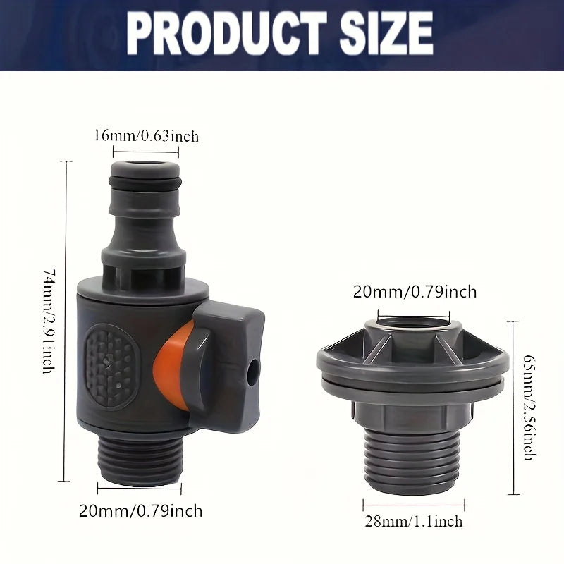 2PCS PVC/IBC Water Tank Adapter with Valve, 1/2 "- DN15 External Thread Connector, Compatible with EU/US Standard Hoses Oasis Select