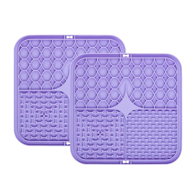 Food Grade Silicone Pet Dog and Cat Anti-Choking Slow Eating Tableware Tray Licking Mat Licking Plate Pet Yogurt Placemat Oasis Select purple-2pcs 15.5cmX15.5cm