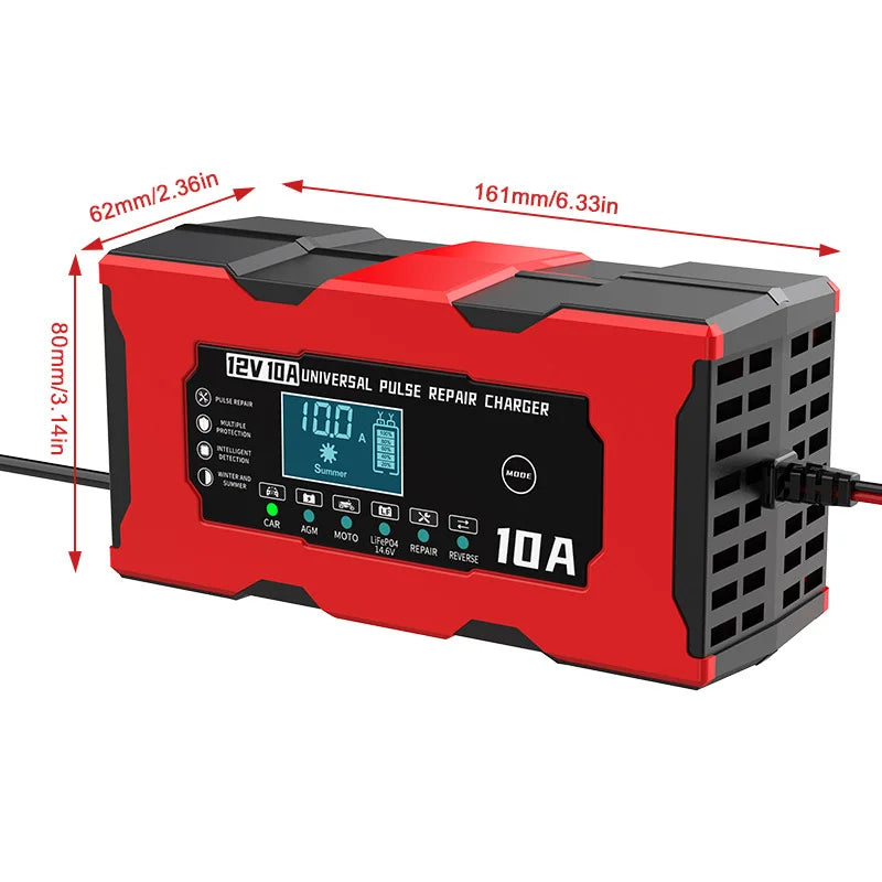 12V 10A Car Battery Charger Pulse Repair Smart Charger For Lifepo4 Lead Acid AGM GEL PB Lithium Battery Car Charger LCD Display Oasis Select