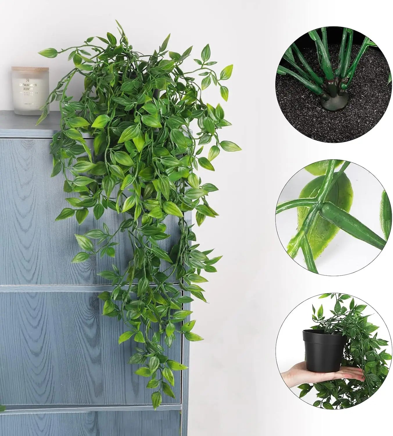 1/3Pcs Artificial Hanging Plants Set String of Pearls Ivy Fern in Pots for Shelf Bathroom Dorm Boho Home Decor Oasis Select