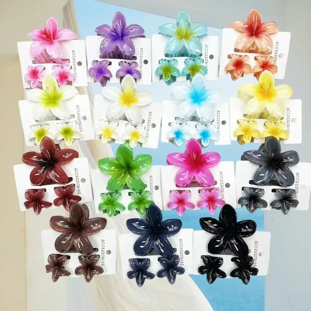 3Pcs/Set Colorful Gradient Hair Claws Plumeria Flower Acrylic Hawaiian Flower Hair Clip Hair Accessories Beach Oasis Select