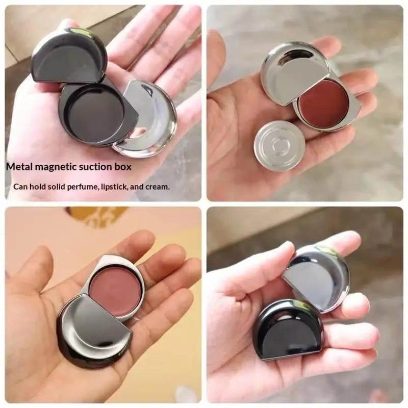 1/2Pcs Zinc Alloy Moon Shaped Balm Storage Box Slide Lid Portable Refillable Solid Perfume Case for Daily Outdoor Use Oasis Select