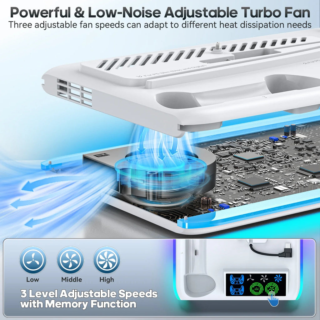 PS5 Stand with Cooling Fan, RGB Lighting & Controller Charging Hub