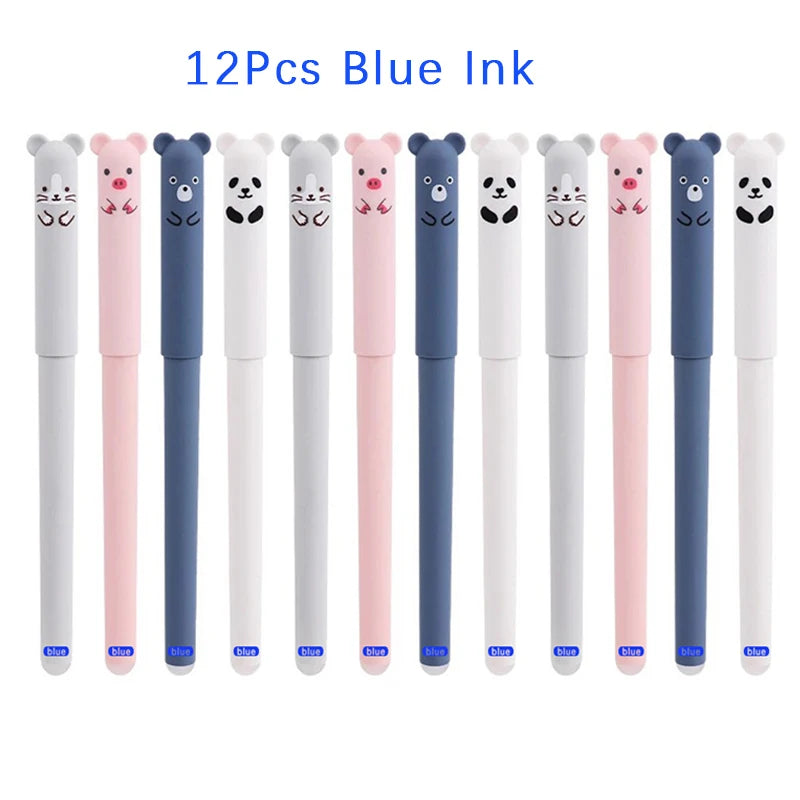 12pcs Animals Panda Erasable Gel Pen 0.5mm Blue Black Erasable Pen Refills Rods Washable Handle School Supplies Stationery Oasis Select 12pcs blue ink