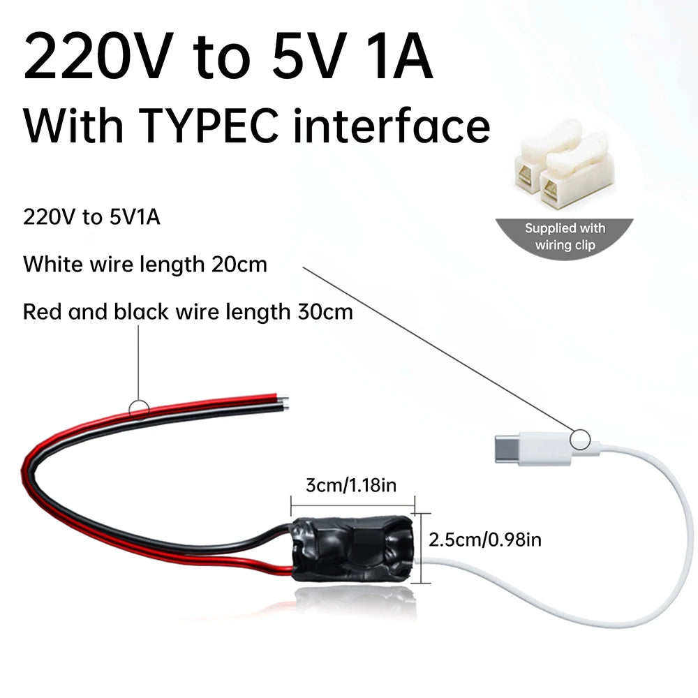 4K Module Wireless Camera DC-AC Step-Down Converter AC 220V To DC 5V 1A 5W Transformer USB Voltage Regulator Power Supply Module Oasis Select Type-C 1A