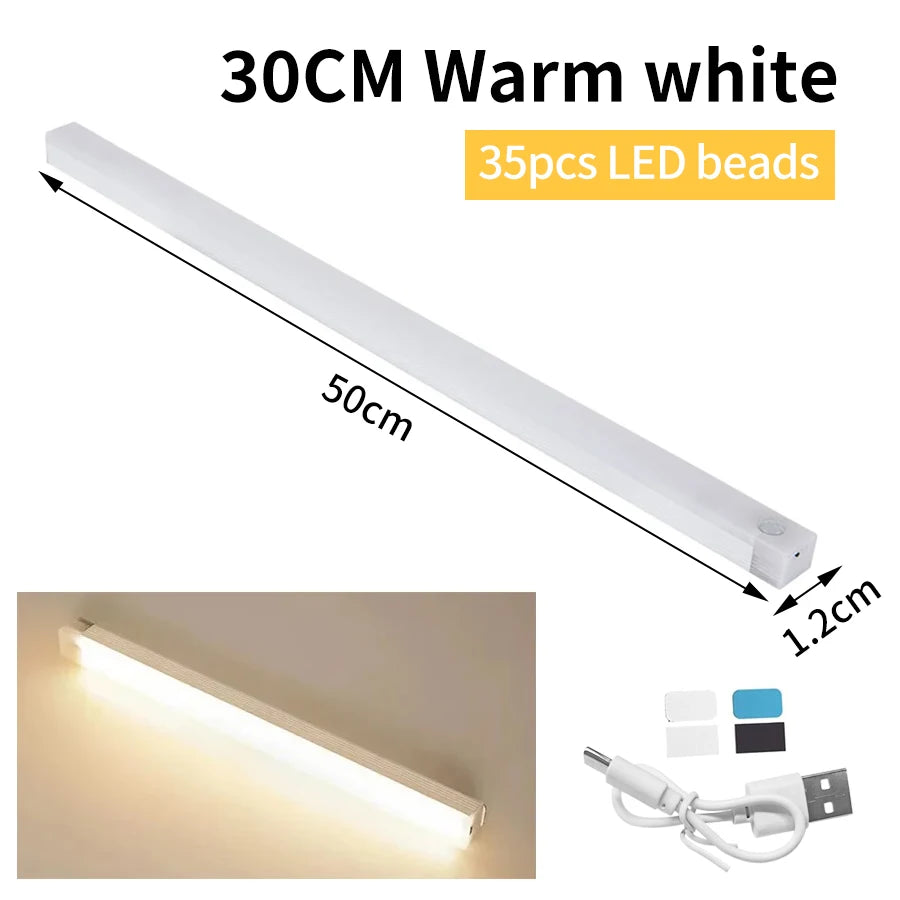 USB Rechargeabl LED Night Light PIR Motion Sensor Under Cabinet Lamp For Bedroom Wardrobe Hallway Staircase Bar Lighting Oasis Select 50CM Warm White