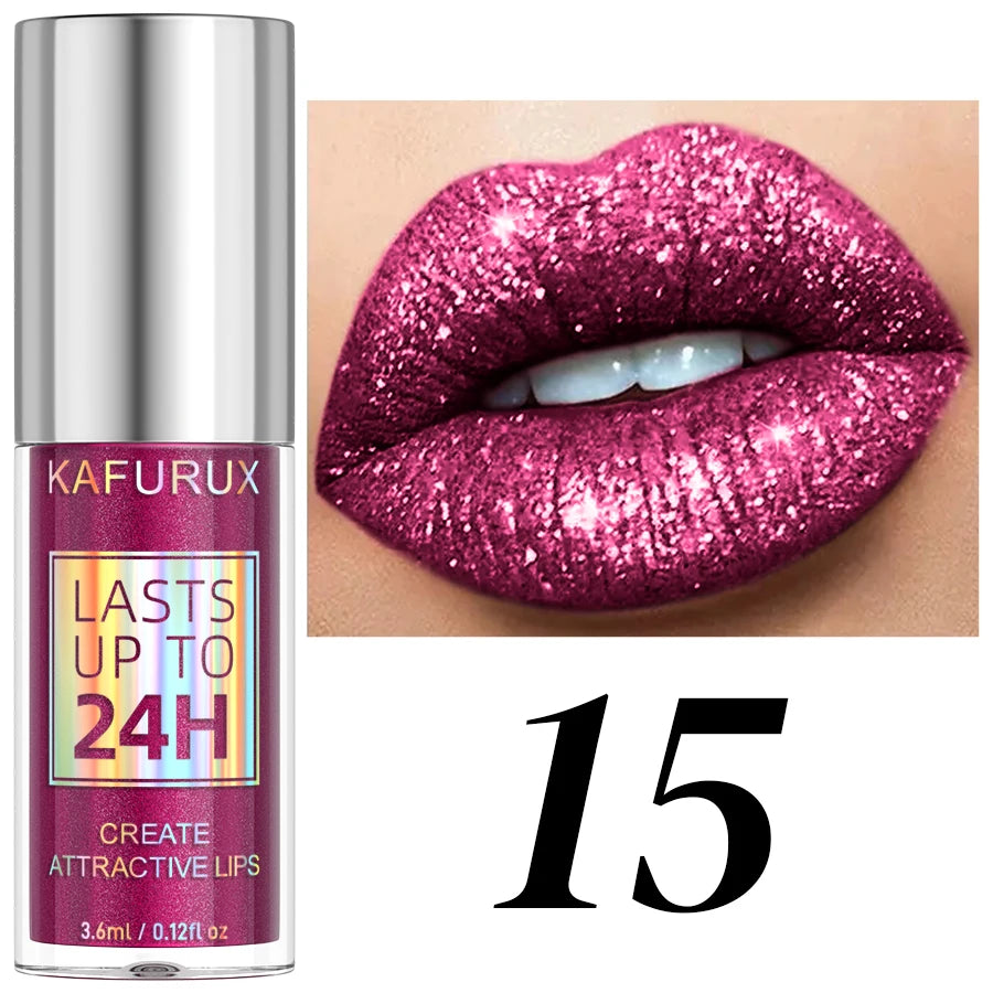 KAFURUX 20-Shade Glitter Liquid Lipstick & Diamond Lip Gloss