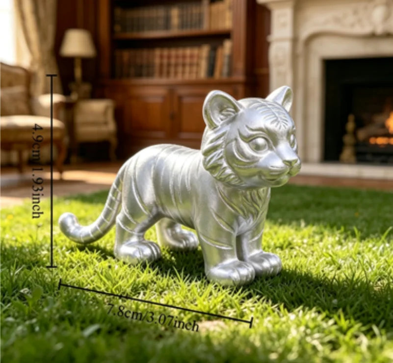 Diy Minimalist White Standing Tiger Figurines Ornament Mini Unfinished Cub Sculpture for Bonsai Micro Landscape Room Decor Gifts Oasis Select Tiger cub silver