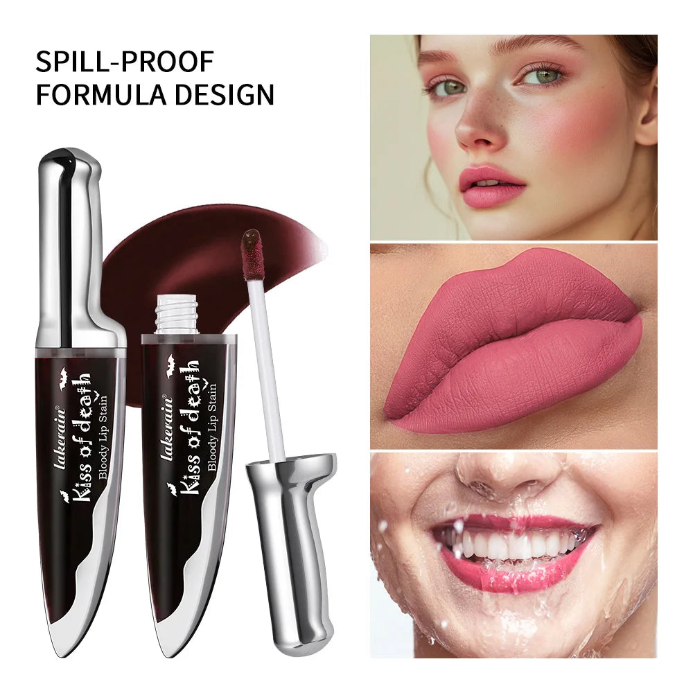 Lip Stain Kiss of Death Bloody Gothic Matte Long Lasting Waterproof Non Stick Color Darkens Over Time Vampire Makeup Oasis Select