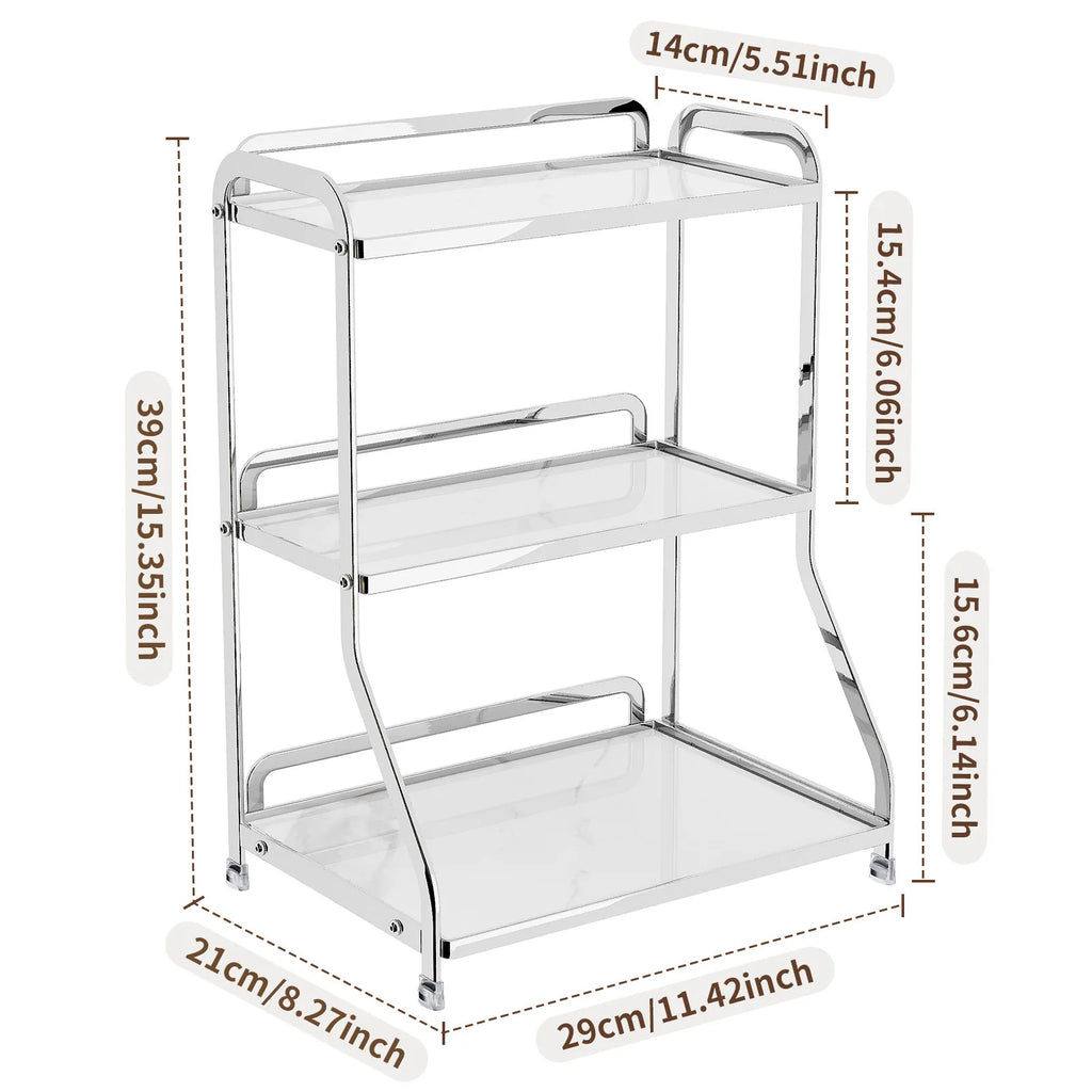 Cosmetics storage rack Stone pattern desktop skin care product shelf Bathroom dresser Perfume storage box Oasis Select Triple silver