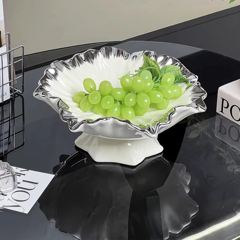 Ceramic High-end Fruit Tray Living Room Coffee Table Home Light Luxury Creative Lotus Leaf Candy Tray Oasis Select