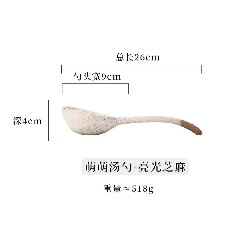 Rustic Ceramic Serving Spoon Long-handled Soup Spoon Large Spoon Ceramic Tableware Oasis Select - Glossy Sesame