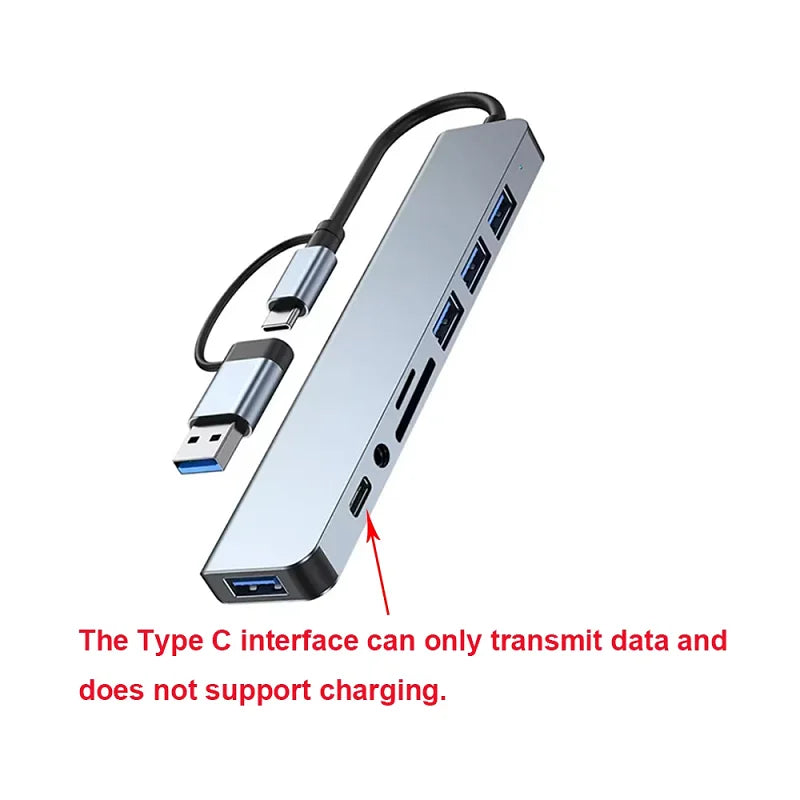  8 in 2 Docking Station USB C Type C HUB with 3.5mm Audio Jack Adapter Micro SD Card Reader Laptop Tablet Phone Disk Converter Oasis Select