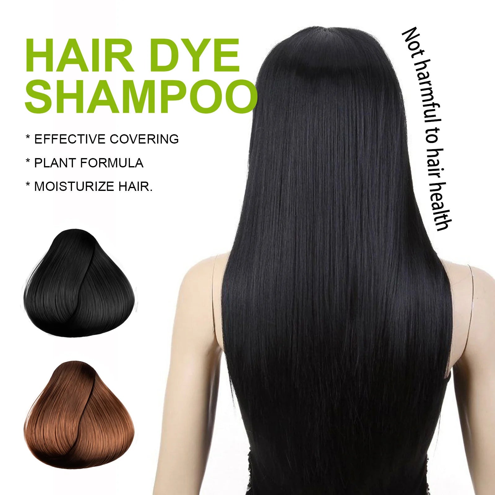 Natural Hair Dye Shampoo Brown Black Cover Gray White Nourish