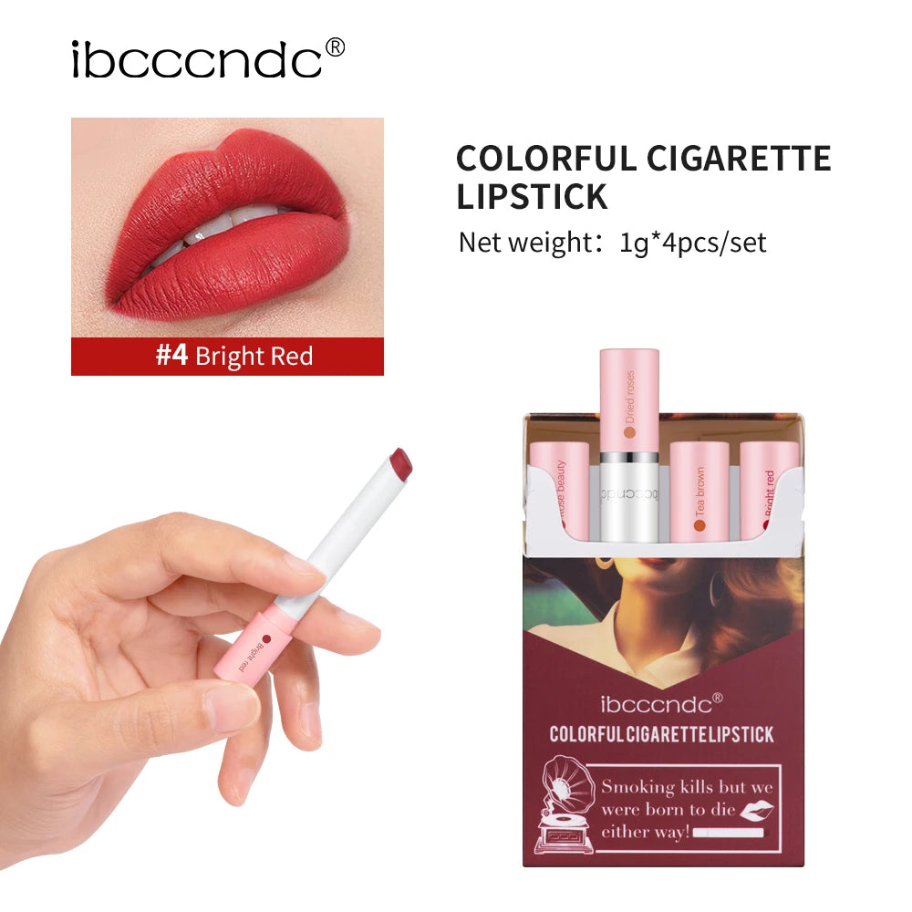 4PCS/Set Matte Long Lasting Waterproof Creative Cigarette Lipstick Set Matt Lip Stick Tube Nude Red Velvet Lip Tint Makeup Oasis Select