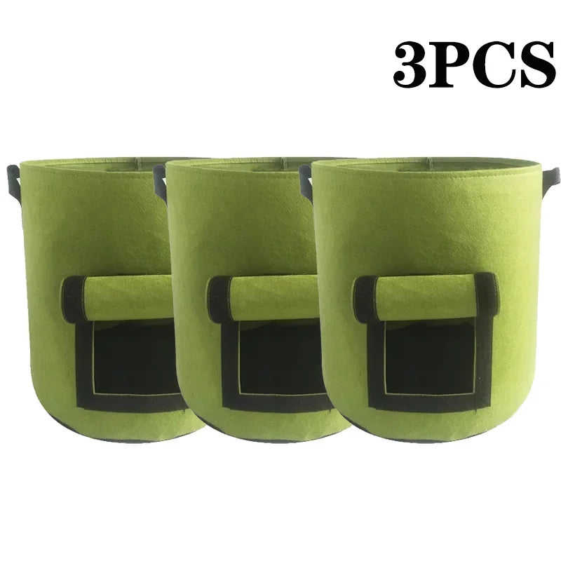 5/10Gallon Felt Plant Grow Bags Nonwoven Fabric Garden Potato Pot Greenhouse Vegetable Growing Bags Moisturizing Vertical Tools Oasis Select Green-3PCS L-38L