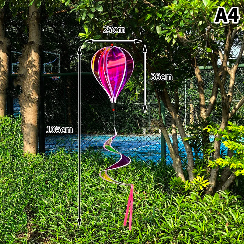 Hot Air Balloon Spinners Plastic Color-changing Film Wind Spinners Striped Tie Dye Rainbow Colors Rotating Windmill Pinwheels Oasis Select 6inch A4