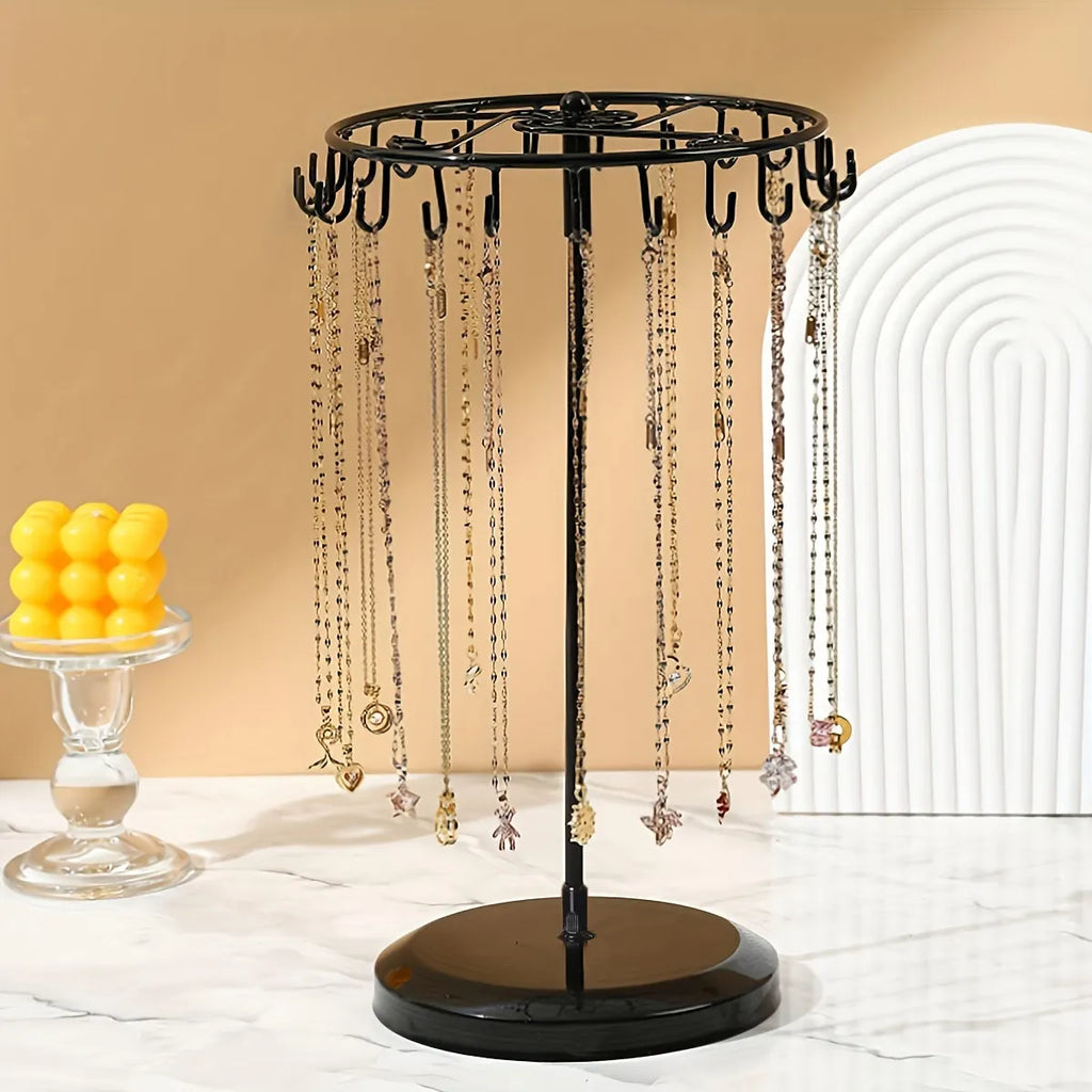 1pc Iron Jewelry Rack, Rotating Necklace Display Rack with 23 Hooks, Jewelry Storage Rack, Suitable for Earrings, Bracelets, Etc Oasis Select