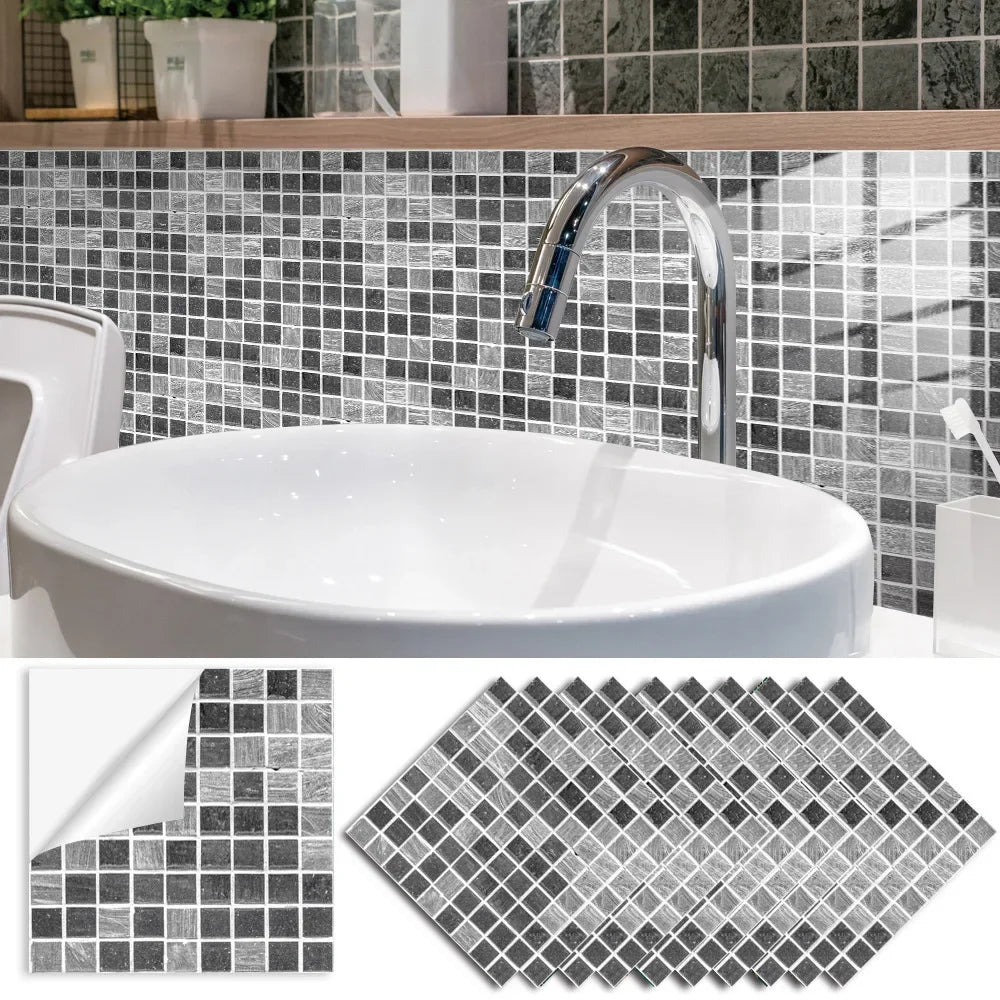 Grey Mosaic Pattern Home Decor Wall Stickers Kitchen Bathroom Refurbished Self-adhesive Paper Wall Decoration Oasis Select TS340 15x15cm-10 pieces