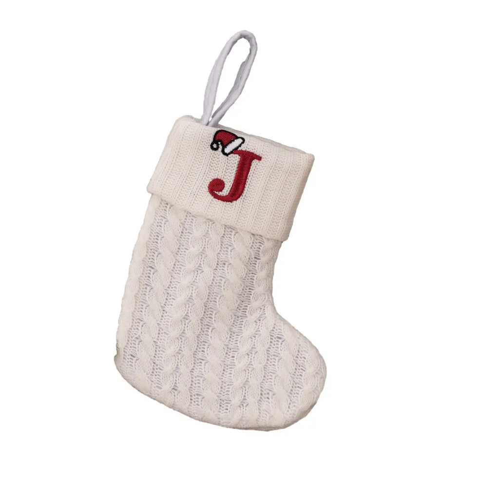 With Hanging Rope Christmas Stocking Children Candy Bag Beautiful Knitted Pendant White Snowflake Alphabet Christmas Tree Oasis Select J China Mainland