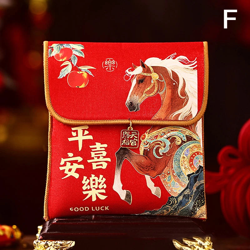 1Pc 2026 Year Of The Horse Fabric Red Envelope Traditional New Year Lucky Money Bag Spring Festival Cloth Money Pocket Oasis Select F