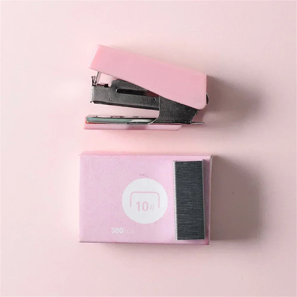 Compact Metal Mini Stapler Set Includes 500 Staples for Paper Binding School Office Supplies Cute Portable Stationery Kit Oasis Select pink
