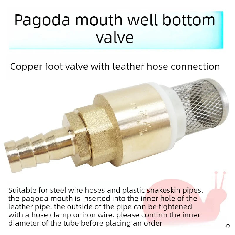 Copper Tower Bottom Valve with Filter Screen Check Valve, Self-priming Pump Inlet Anti Backflow Spring Insertion Pipe Filter Oasis Select
