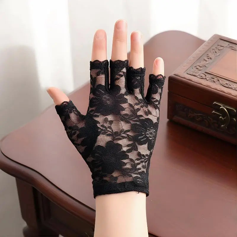 Lace Fingerless Gloves Women Elegant Breathable Bridal Wedding Party Cosplay Driving Fashion Accessory Oasis Select
