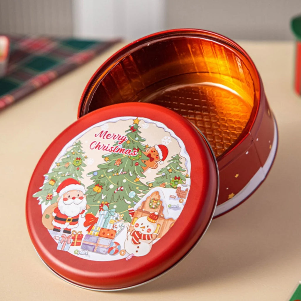 Round Christmas Tinplate Candy & Cookie Gift Tin Box | Santa