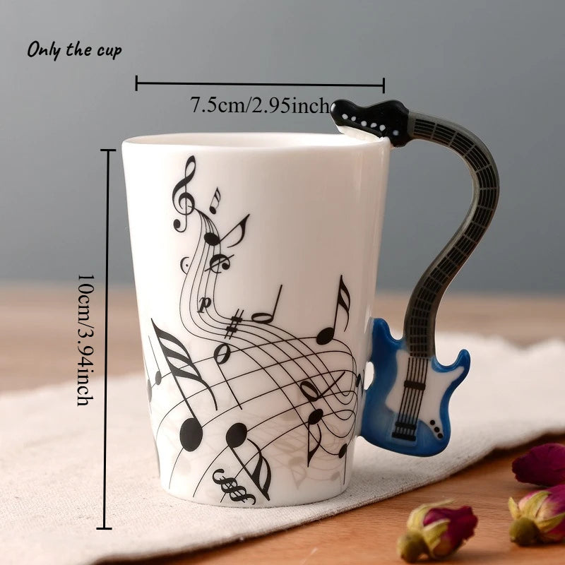 1pcs Ceramic Music Cup Mug Electric Guitar Instrument Creative Coffee Cup Enamel Porcelain Guitar Violin Style Oasis Select 201-300ml Blue Guitar Freedom