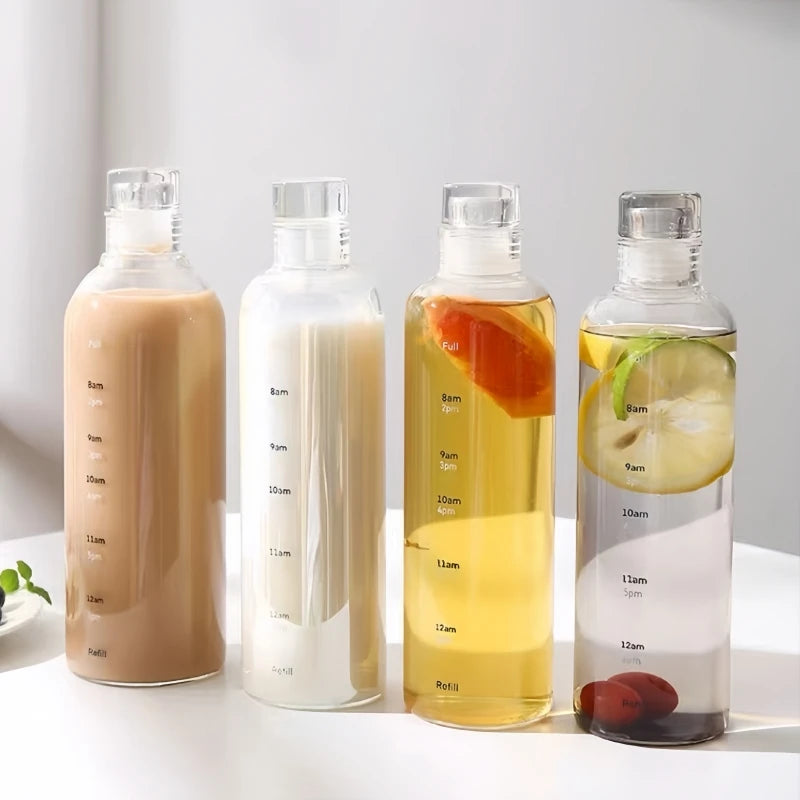 Borosilicate Glass Bottle with Sealed Lid with Time Scale - Leak-Proof, Fruit Tea Beverage Brewing Water Bottle Drink Container Oasis Select