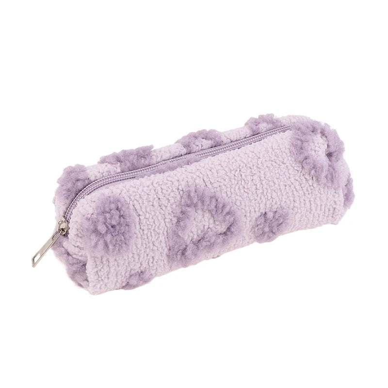 Plush Makeup Bag with Handle | Cute Love Print Travel Pouch Cosmetic Travel Bag Oasis Select Light purple