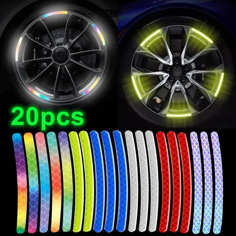 20/60pcs Wheel Hub Reflective Stickers Anti Scratch Auto Body Decorative Rim Tape Strips Warning Passing Car Motorcycle Bicycle Oasis Select