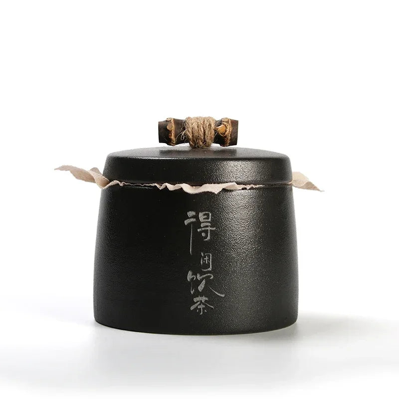 Ceramic Moisture-proof Sealed Tank Tea Caddy Organizer Home Storage Tank retro black ceramic moisture-proof sealed jar Tea Can Oasis Select JAR04
