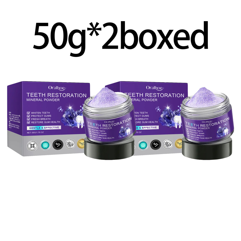 Teeth Whitening Restoration Mineral Powder Teeth Remove Stain Oral Clean Fresh Breath Improve Smell Purple Bleaching Toothpaste Oasis Select 50g x 2boxed